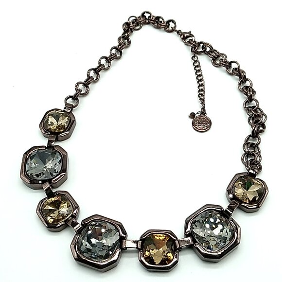 Dana Buchman Statement Necklace Faceted Octagon Crystals Gunmetal Chain NWOT - Picture 4 of 12